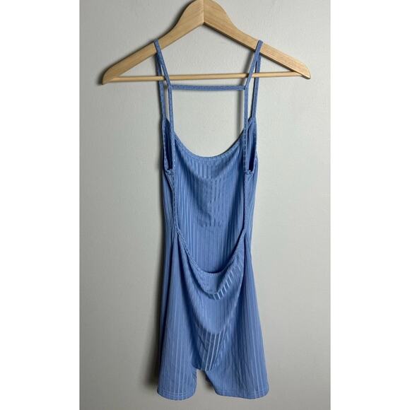 Shein Blue Ribbed Knit Bodycon Romper with Strappy Open Back Size Medium Women's - Picture 2 of 4